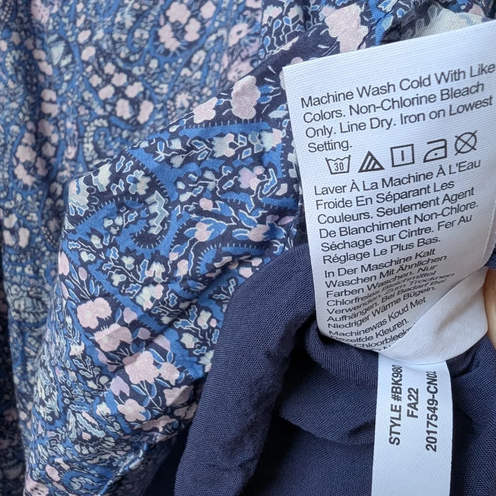 J. Crew Mini Dress 14 Liberty Bourton Bloom Sweetheart Puff Sleeve Milkmaid Blue